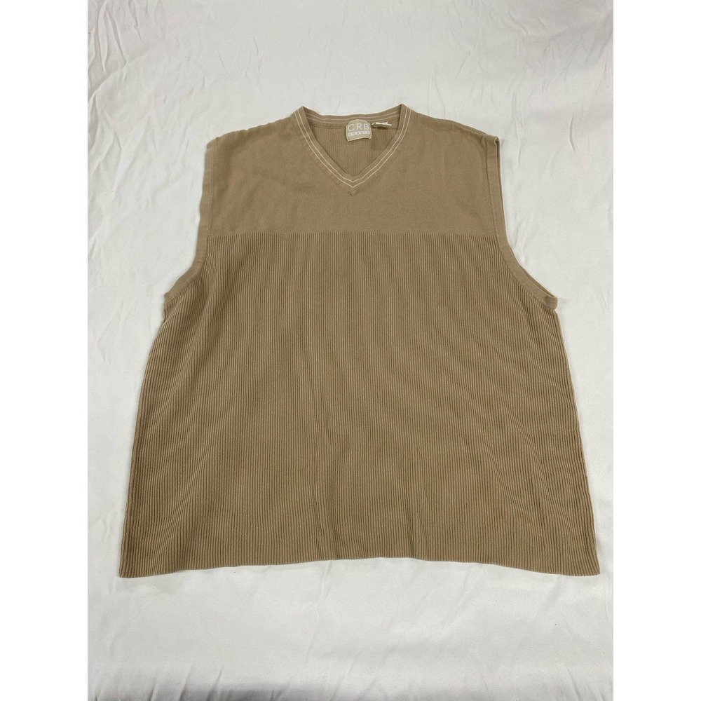 CRB Khakis Men's Sweater Vest Size Large 100 Cotton Beige Brown V Neck Pullover